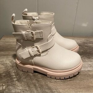 Cat & Jack Cream Ankle Boots with Pink Sole